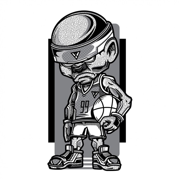 Vecteur illustration de jeu de basket-ball en noir et blanc
