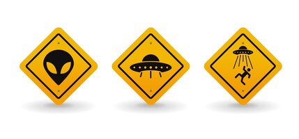 Illustration de jeu de collection de panneaux de signalisation d'avertissement alien et ovni