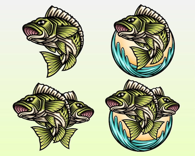 Illustration De Jeu De Gros Poissons De Basse.