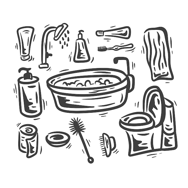 Vecteur illustration jeu d'icônes d'outils de salle de bain