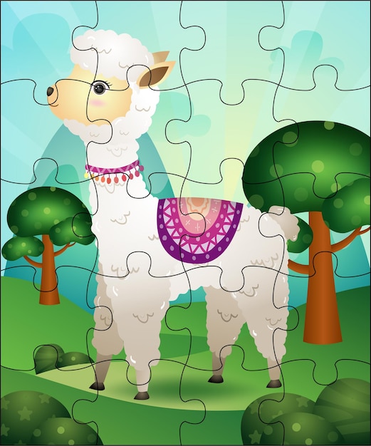 Illustration De Jeu De Puzzle Pour Les Enfants Avec Un Alpaga Mignon