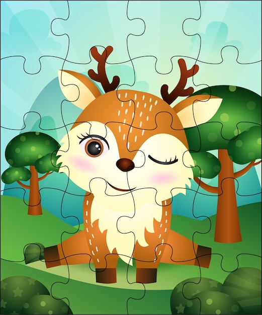 Illustration De Jeu De Puzzle Pour Les Enfants Avec Un Cerf Mignon