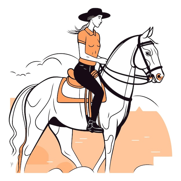 Vecteur illustration d'une jeune femme à cheval