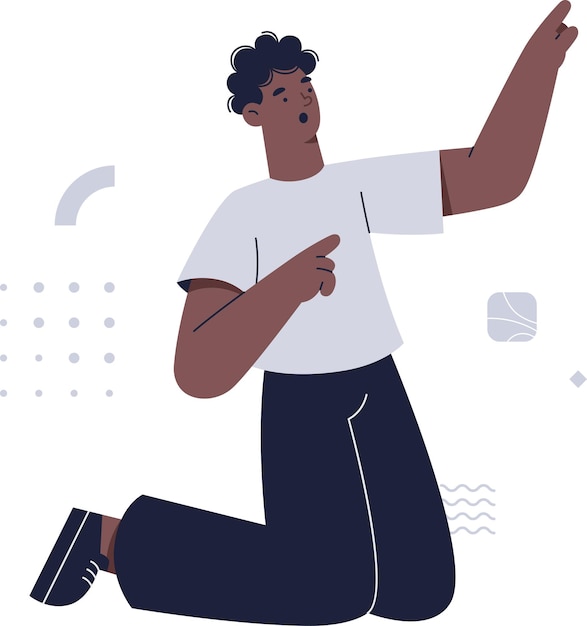 Vecteur illustration d'un jeune homme noir montrant quelque chose avec son doigt