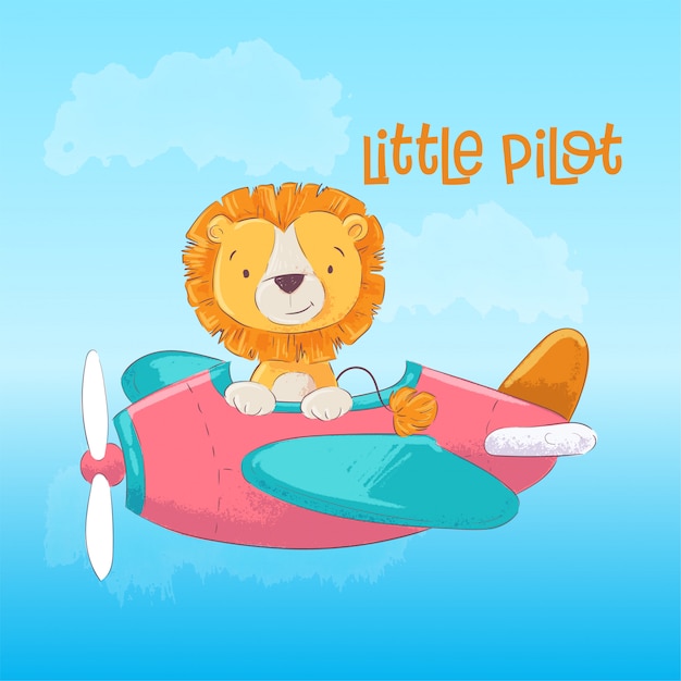 Illustration D Un Joli Lion Dans Un Avion De Pilote.