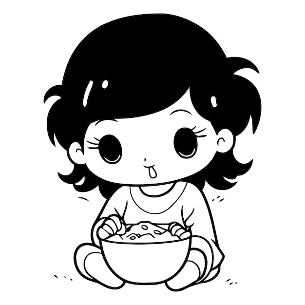 Vecteur illustration d'une jolie fille qui mange un bol de cornflakes