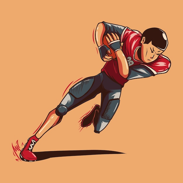 Vecteur illustration d'un joueur de football américain qui court avec un style dessiné à la main
