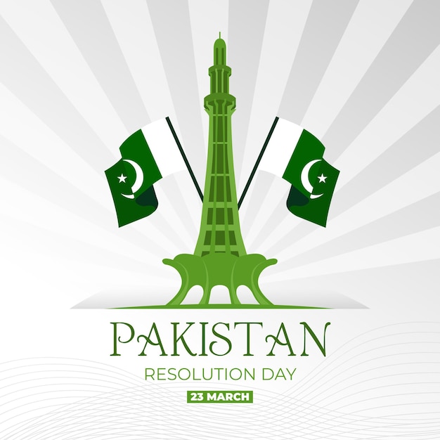 Vecteur illustration de la journée du pakistan avec monument et drapeaux minar-e-pakistan