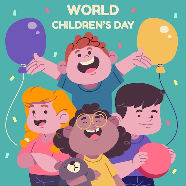 Illustration de la journée des enfants du monde plat