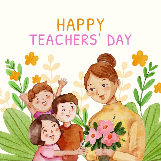 Illustration de la journée des enseignants à l'aquarelle