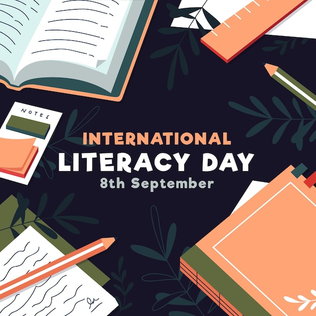 Vecteur illustration de la journée internationale de l'alphabétisation avec des livres