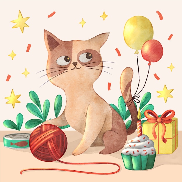 Illustration de la journée internationale du chat aquarelle