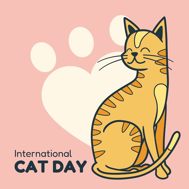 Illustration de la journée internationale du chat dessinée à la main avec chat