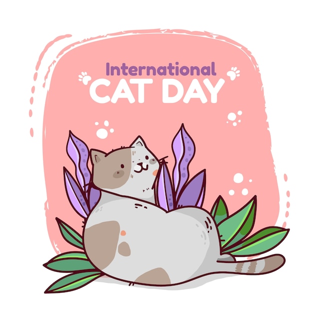 Illustration de la journée internationale du chat dessinée à la main
