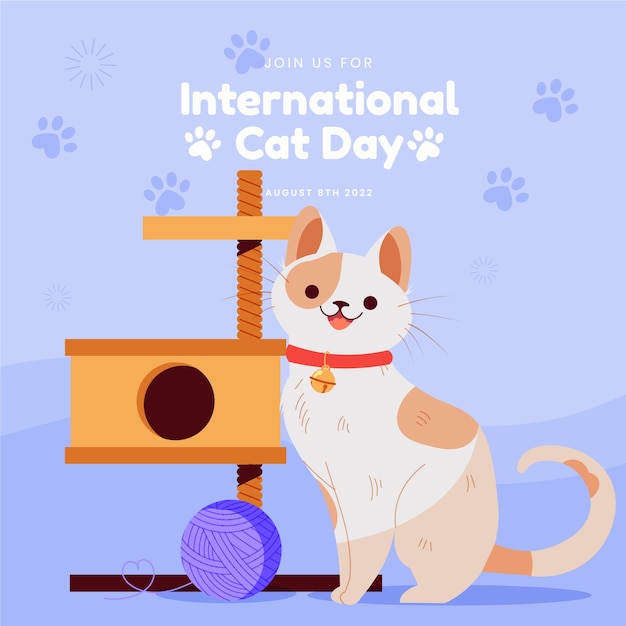 Vecteur illustration de la journée internationale du chat plat