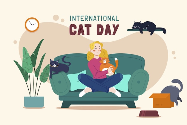 Vecteur illustration de la journée internationale du chat plat