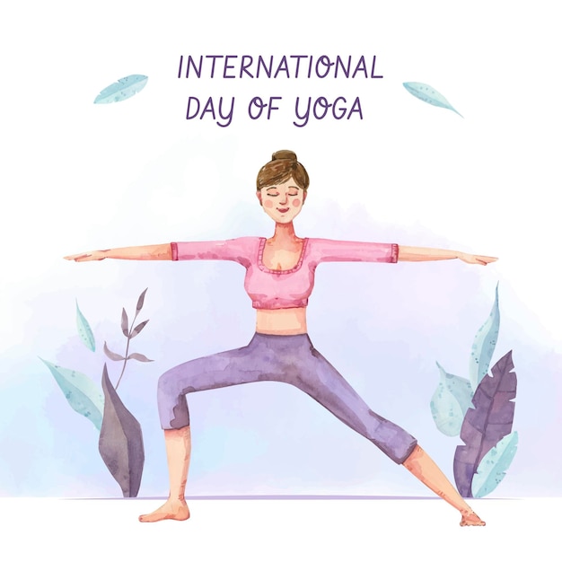 Illustration de la journée internationale du yoga aquarelle peinte à la main