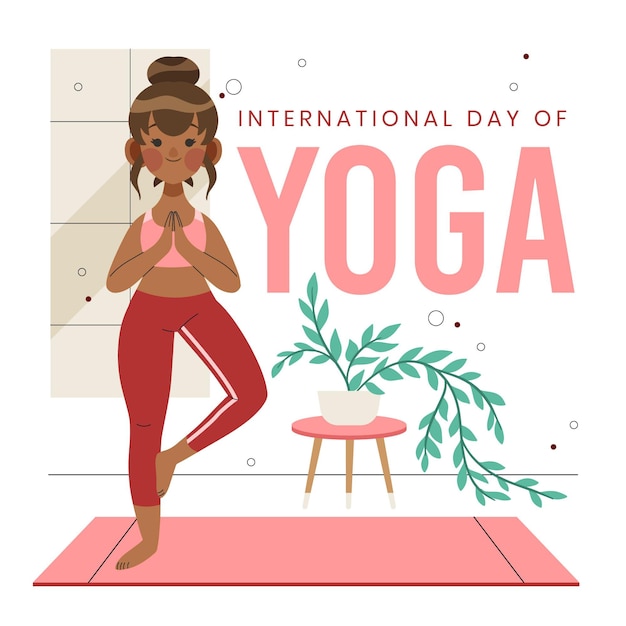 Illustration de la journée internationale du yoga plat bio