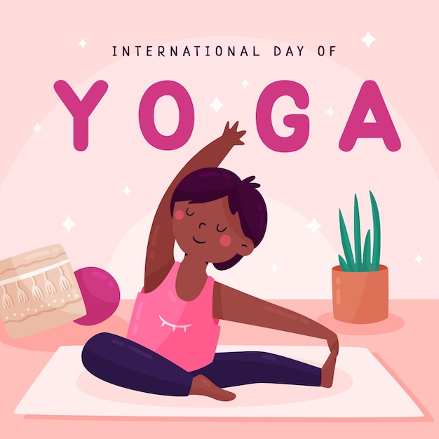 Illustration de la journée internationale du yoga plat bio