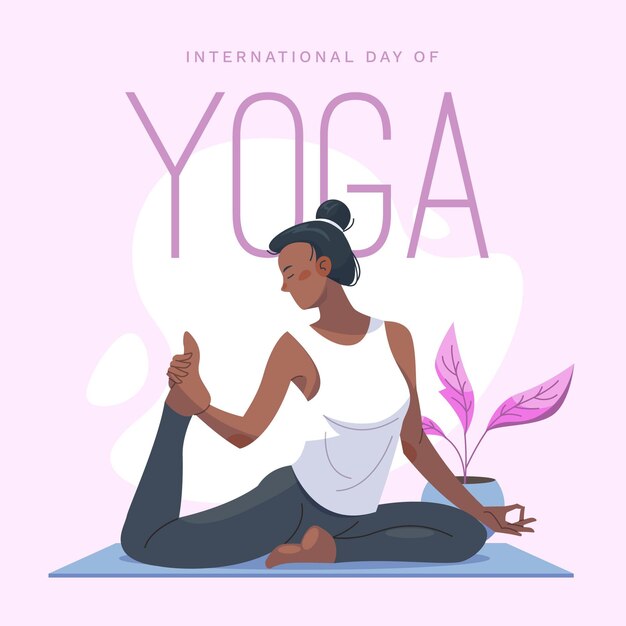 Illustration de la journée internationale du yoga plat bio
