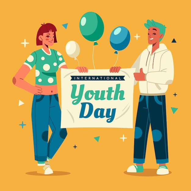 Illustration de la journée internationale de la jeunesse plate