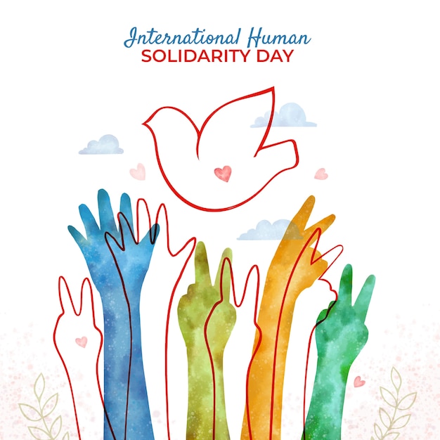 Vecteur illustration de la journée internationale de la solidarité humaine à l'aquarelle