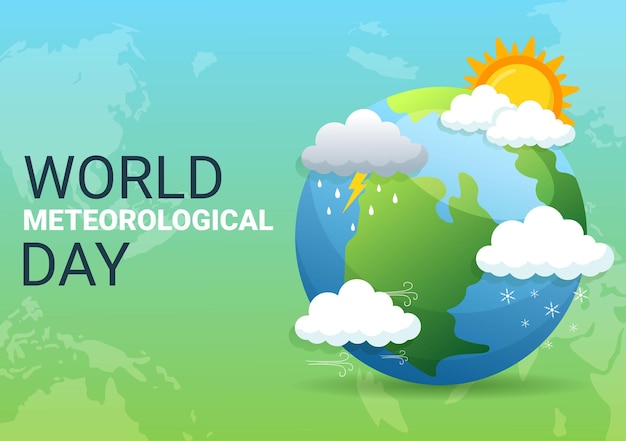 Vecteur illustration de la journée météorologique mondiale avec la science de la météorologie et la recherche sur la météo