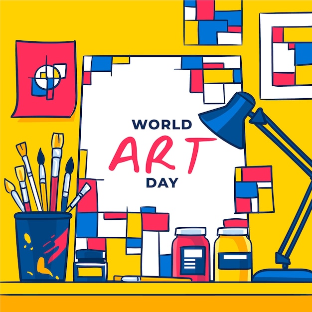 Vecteur illustration de la journée mondiale de l'art dessinée à la main