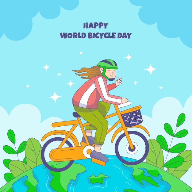Vecteur illustration de la journée mondiale de la bicyclette dessinée à la main