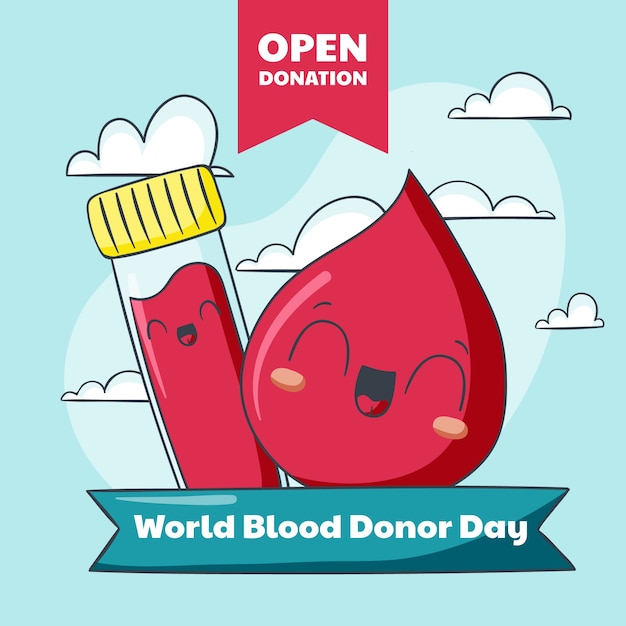 Vecteur illustration de la journée mondiale des donneurs de sang dessinés à la main