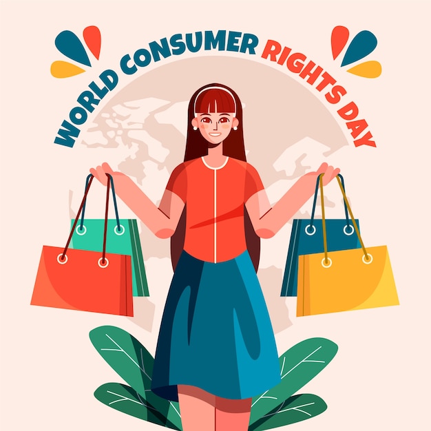 Vecteur illustration de la journée mondiale des droits des consommateurs à plat