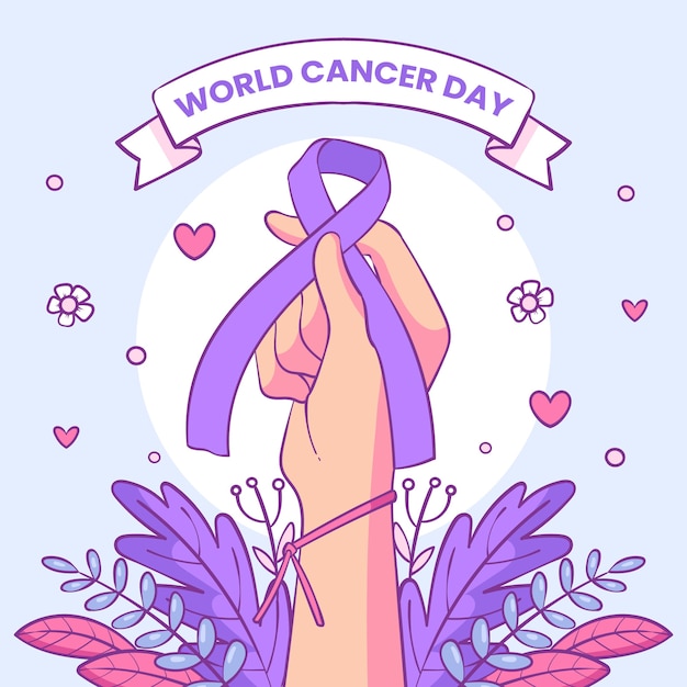 Vecteur illustration de la journée mondiale du cancer dessinée à la main