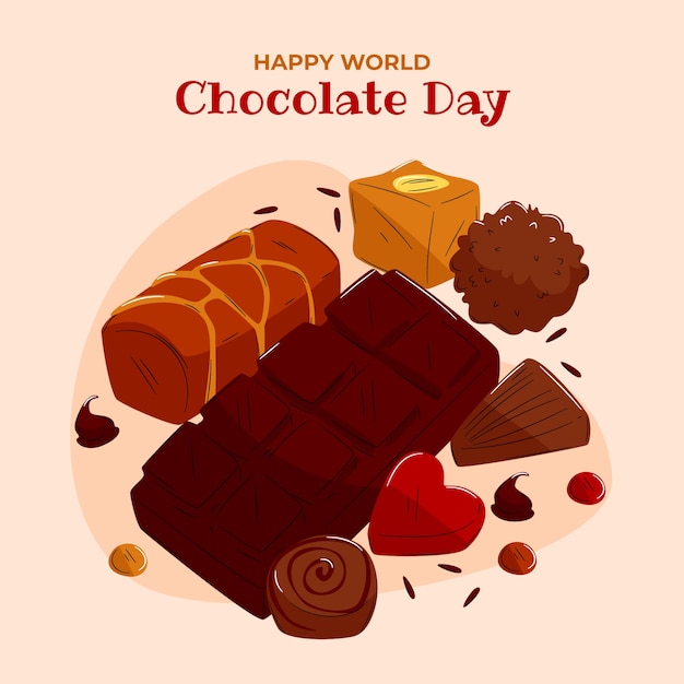 Illustration de la journée mondiale du chocolat plat avec des friandises au chocolat