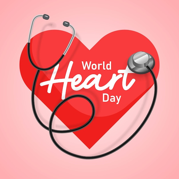 Vecteur illustration de la journée mondiale du cœur avec un design réaliste de stéthoscope