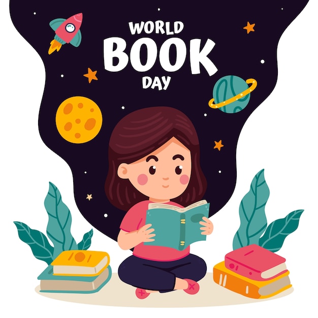Illustration de la journée mondiale du livre plat