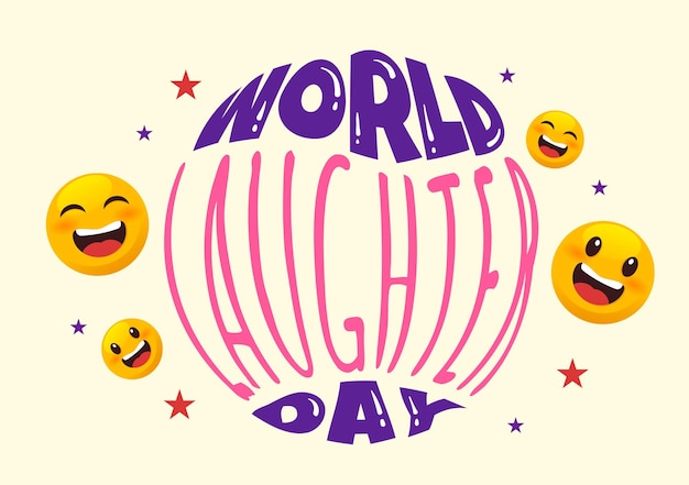 Illustration de la journée mondiale du rire avec une expression faciale souriante mignonne dans des modèles dessinés à la main de dessin animé