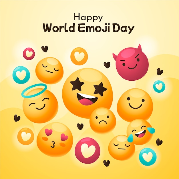 Vecteur illustration de la journée mondiale emoji dégradé avec des émoticônes