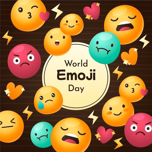 Vecteur illustration de la journée mondiale emoji dégradé avec des émoticônes