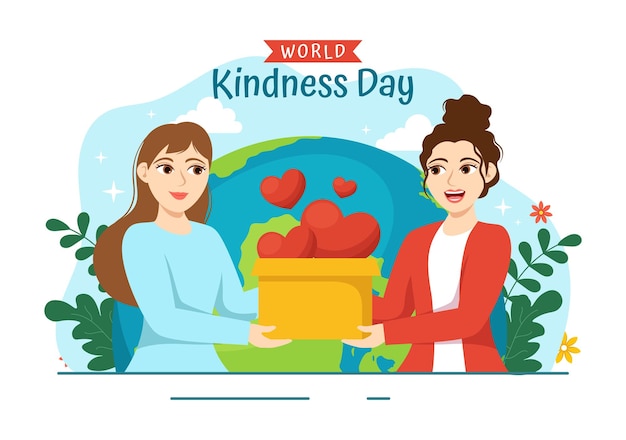 Vecteur illustration de la journée mondiale de la gentillesse le 13 novembre avec la terre et l'amour pour une aide caritative