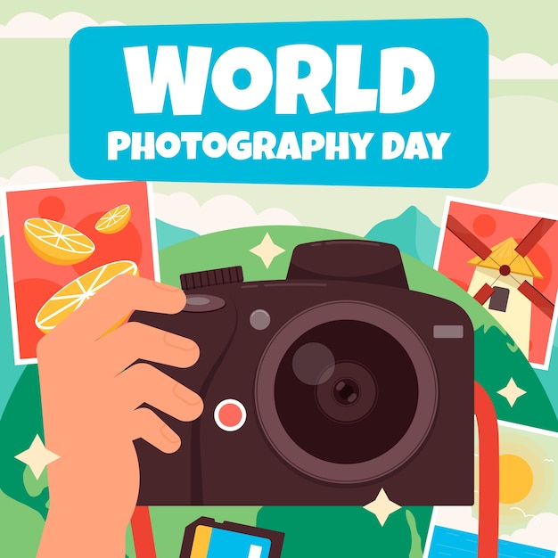 Illustration de la journée mondiale de la photographie à plat