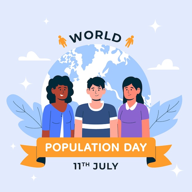 Vecteur illustration de la journée mondiale de la population plate