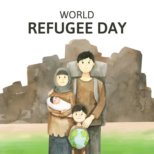 Vecteur illustration de la journée mondiale des réfugiés aquarelle peinte à la main