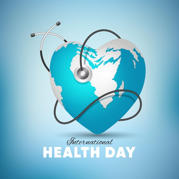 Vecteur illustration de la journée mondiale de la santé avec une planète et un stéthoscope