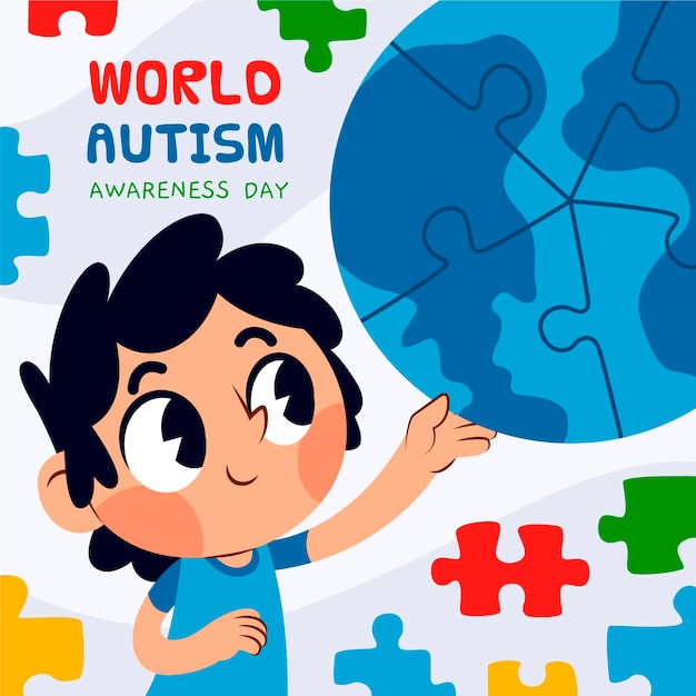 Illustration de la journée mondiale de sensibilisation à l'autisme dessinée à la main