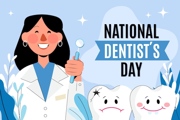 Illustration de la journée nationale du dentiste dessinée à la main