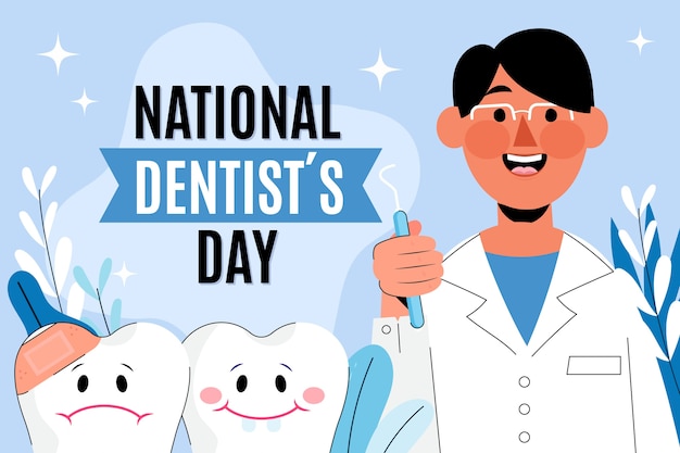 Illustration de la journée nationale du dentiste dessinée à la main