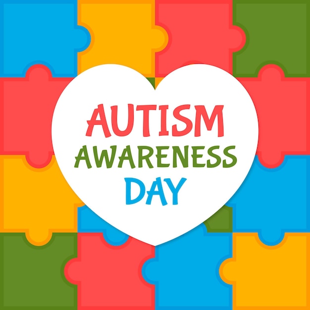 Illustration De La Journée De Sensibilisation à L'autisme Dans Le Monde Plat Avec Des Pièces De Puzzle