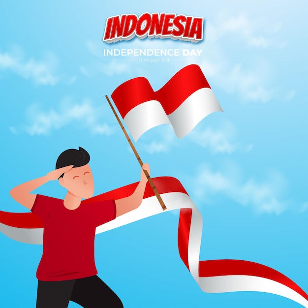 Illustration de la joyeuse fête de l'indépendance 17 août conception de carte de voeux indonésie