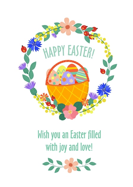 Illustration De Joyeuses Pâques.panier Avec Des Oeufs Colorés