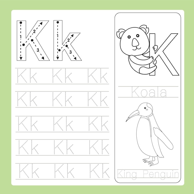Illustration de K exercice AZ dessin animé vocabulaire animal